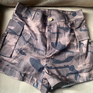 Chic Camouflage High Waist Shorts - Pink and Gray